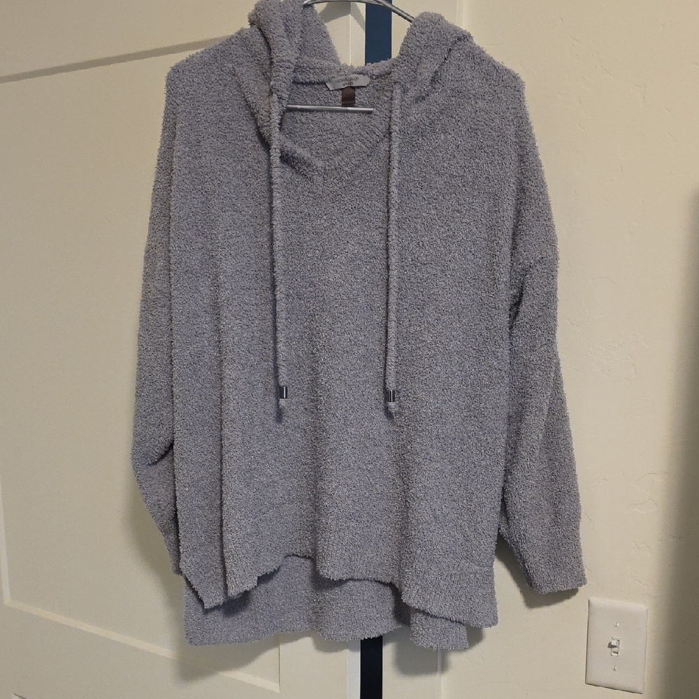 Cable & Gauge Plush Cowl Hood Sweater in Light Gray